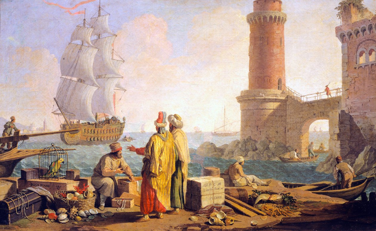 Udsigt over havnen i Livorno af Giuseppe Zocchi