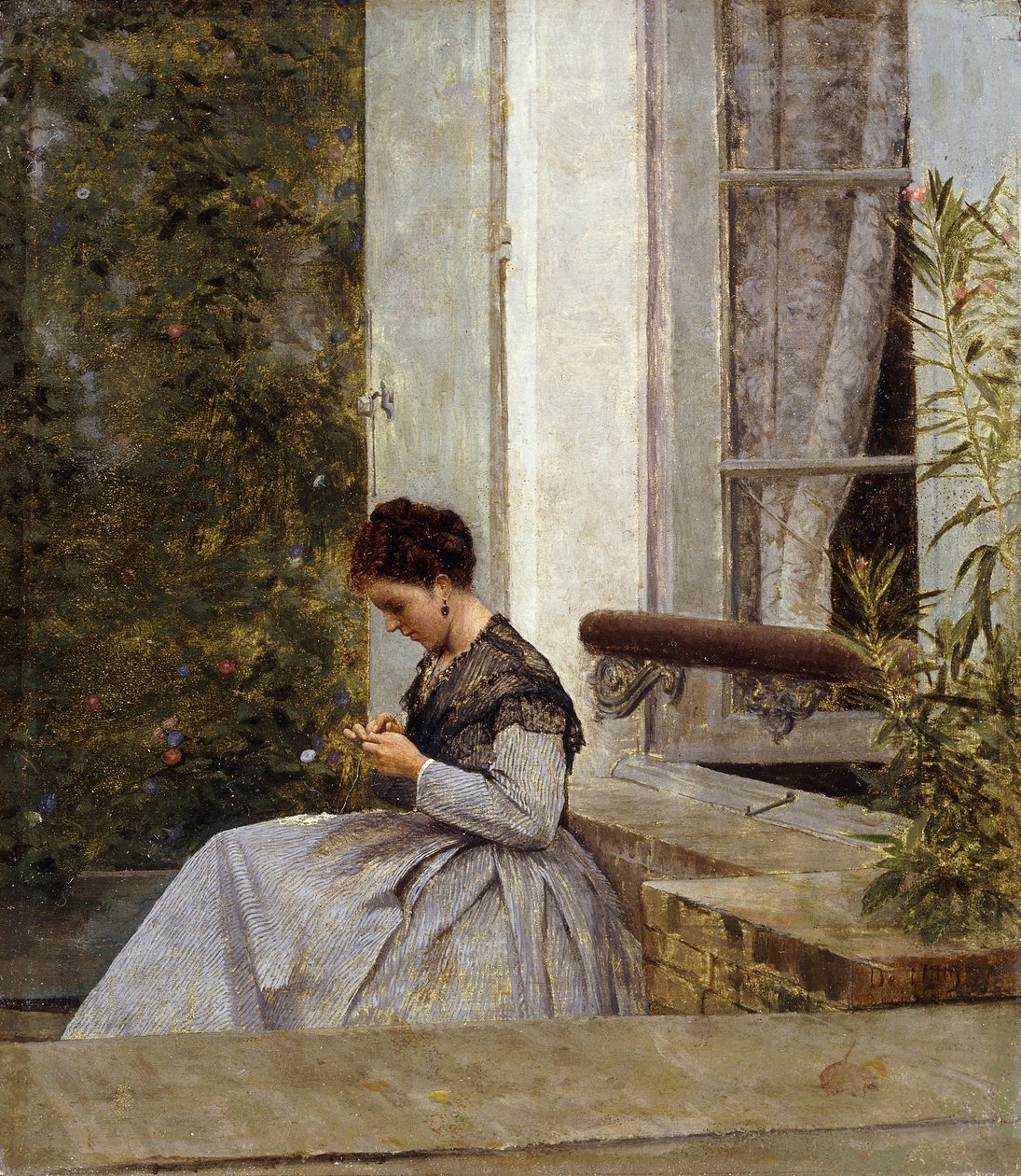 En kvinde hækler, af Giuseppe or Joseph de Nittis