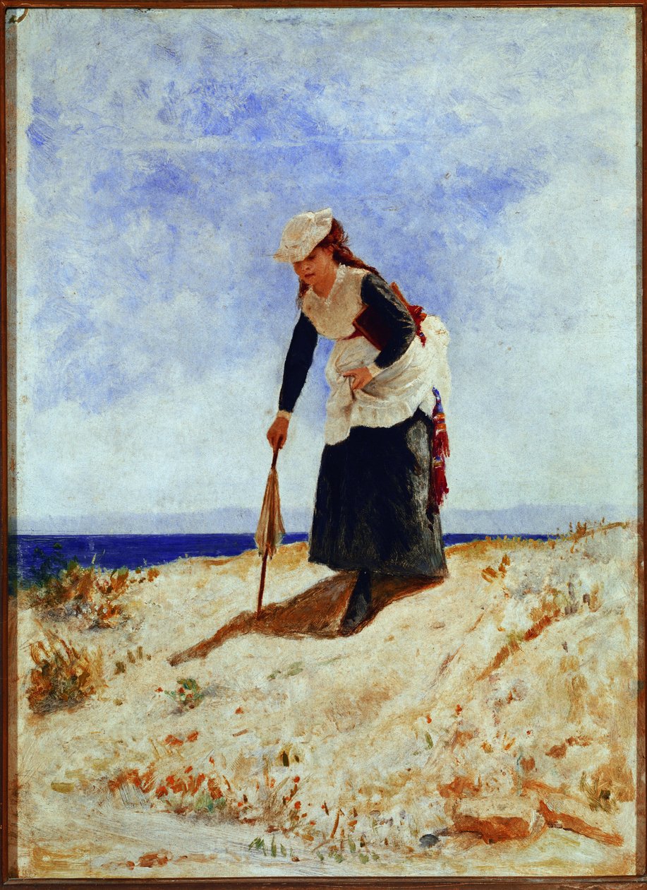 A Woman on the Sand (olie på lærred af Giuseppe or Joseph de Nittis
