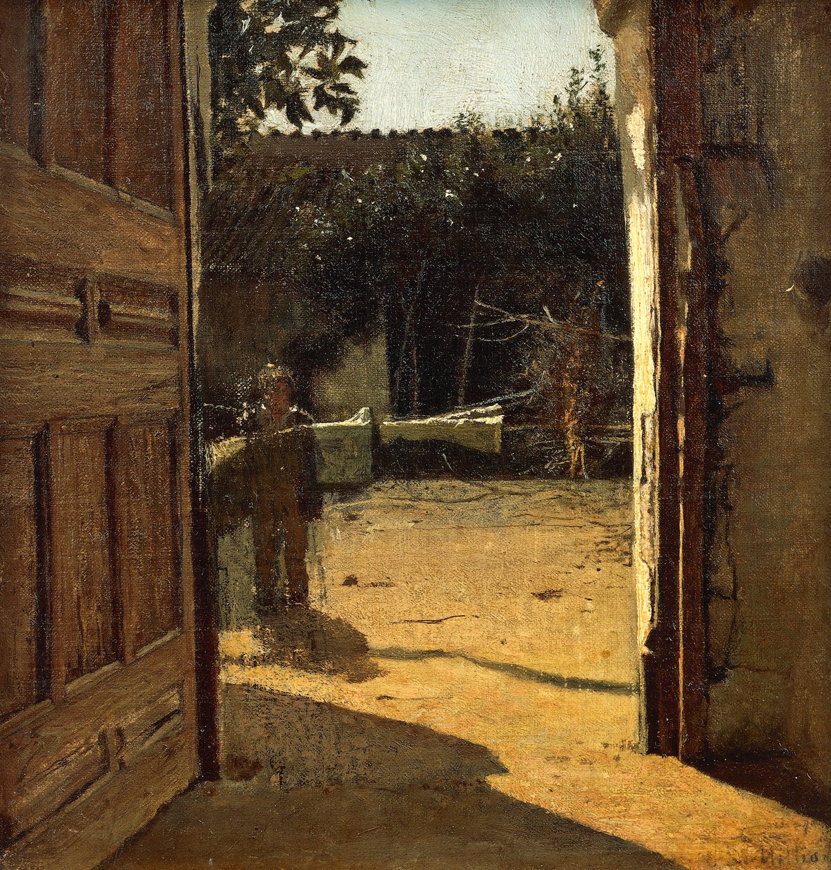 Gårdhave i sol, interiør af landsted af Giuseppe or Joseph de Nittis