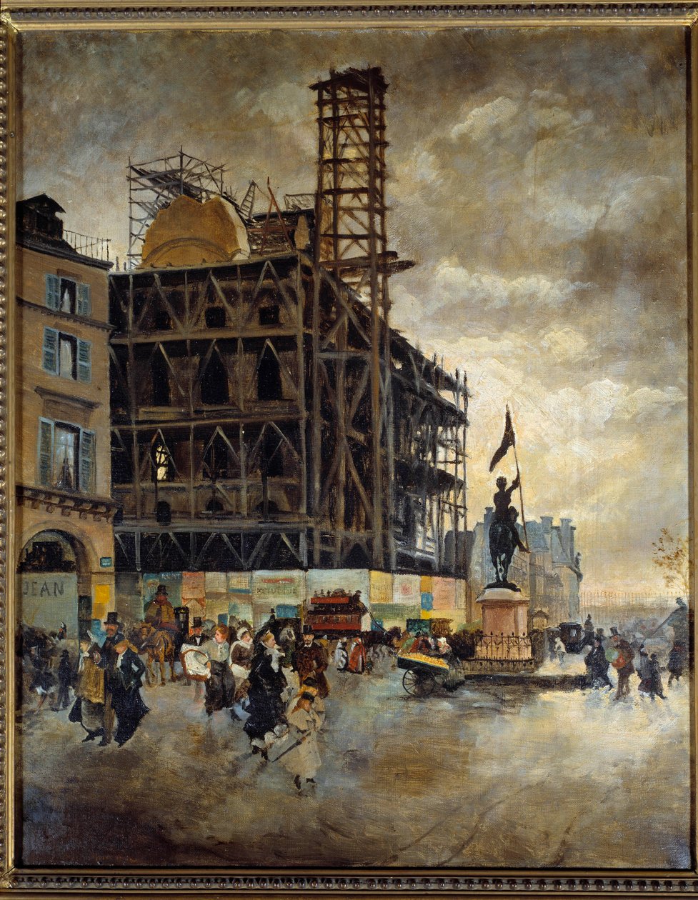 Place de pyramides konstruktion af Marsan-pavillonen (Paris) i 1880. Maleri Guiseppe Nittis (1846-1884) Ec. Ital af Giuseppe or Joseph de Nittis
