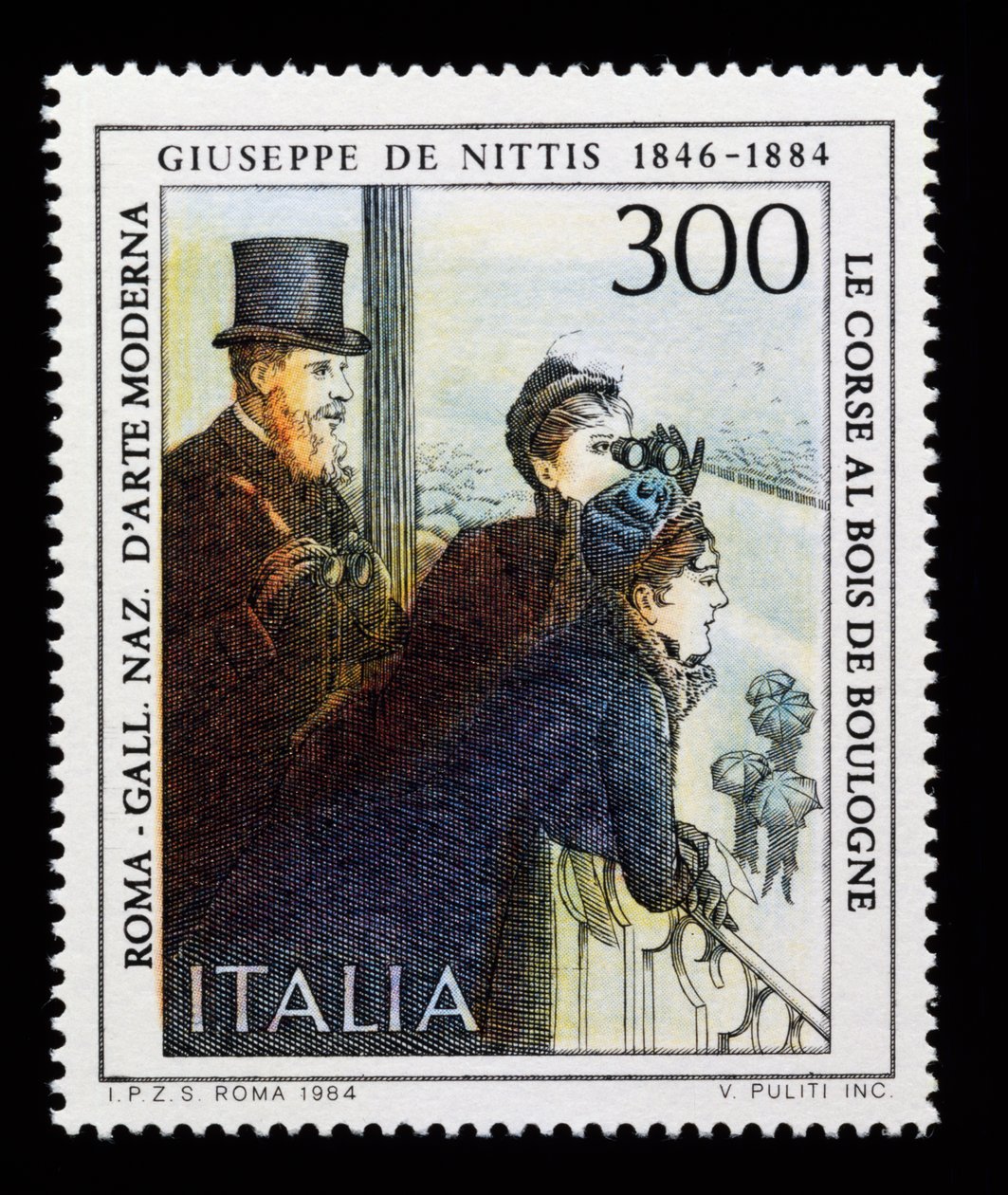 Frimærke fra italiensk kunstserie til ære for Giuseppe de Nittis (1846-1884), 300-liters frimærke af Giuseppe or Joseph de Nittis