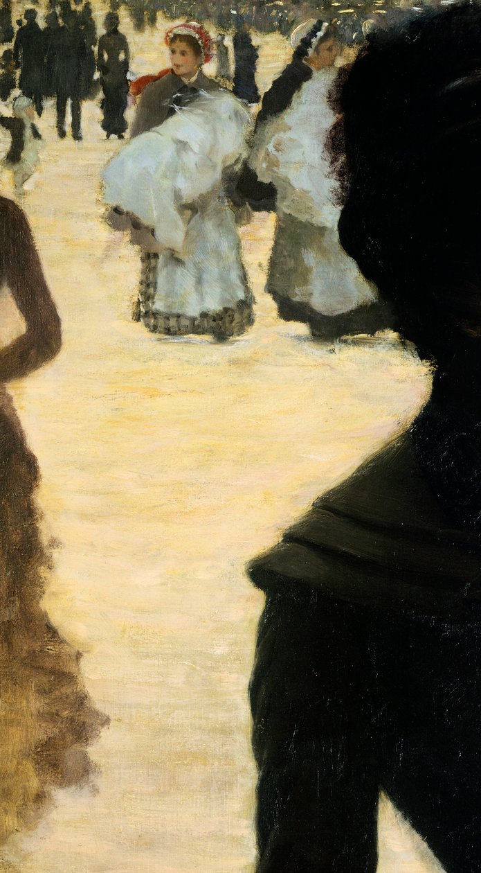 Vender tilbage fra Bois de Boulogne, Lady with a Dog, af Giuseppe de Nittis, detaljer af Giuseppe or Joseph de Nittis