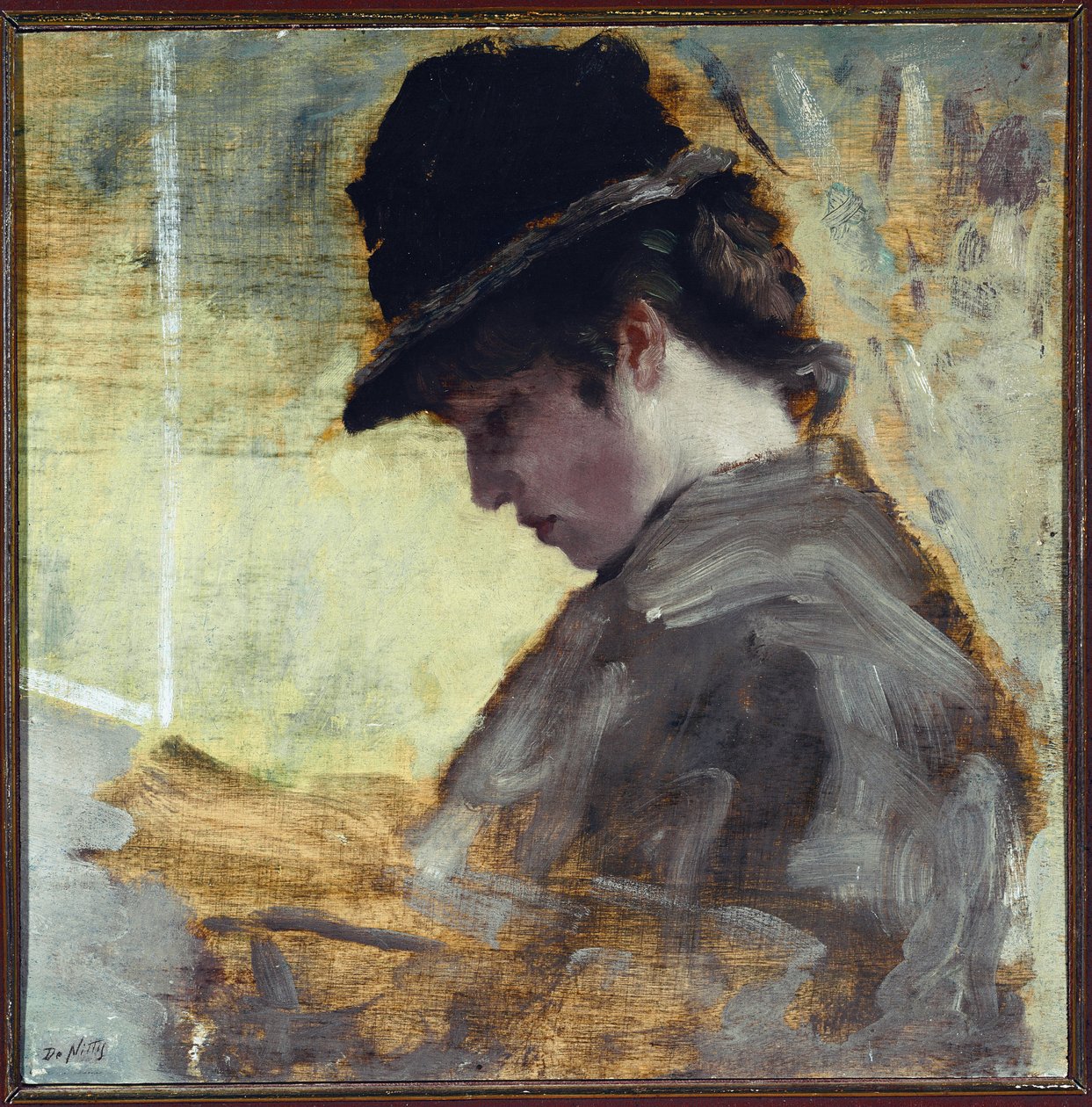 Den engelske pige (olie på lærred af Giuseppe or Joseph de Nittis