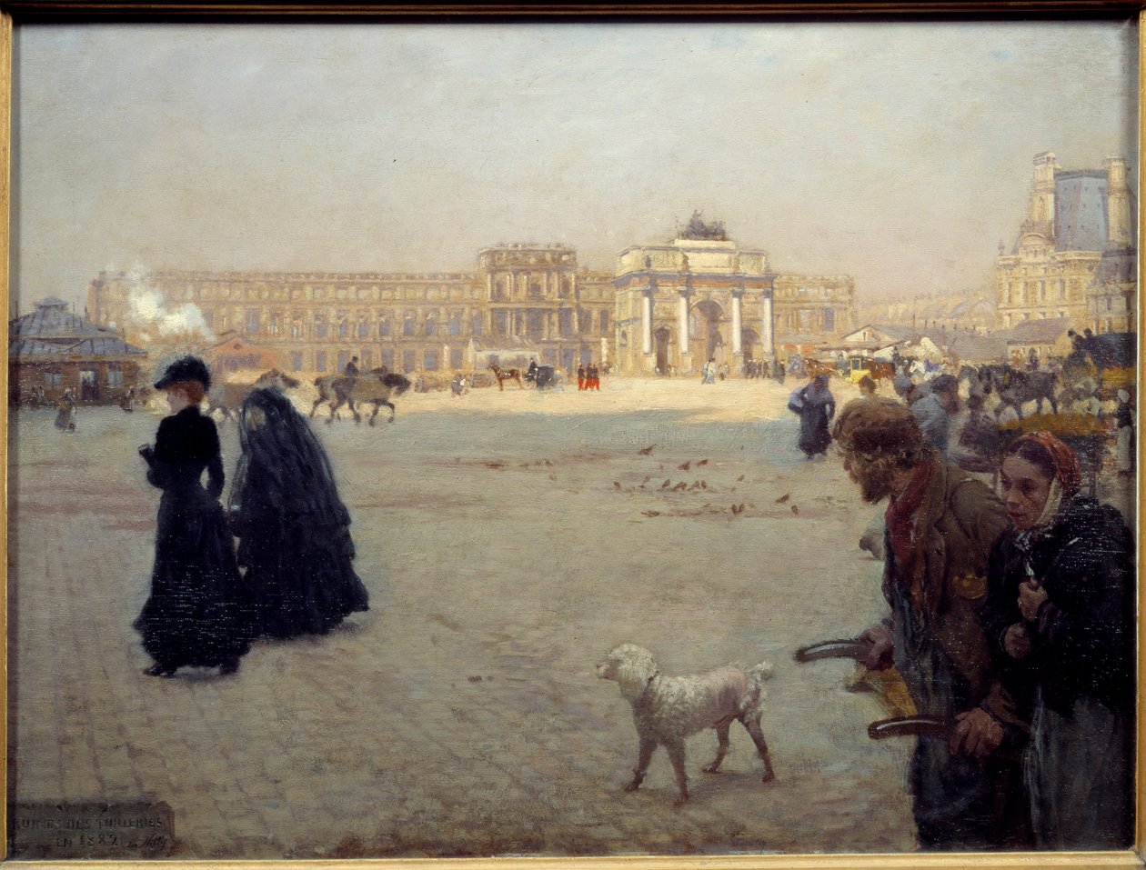 Place du Carrousel-ruinerne af Tuilerierne i 1882. Bord med udsigt over Paris. Maleri af Guiseppe Nittis (1846 - 1884) af Giuseppe or Joseph de Nittis