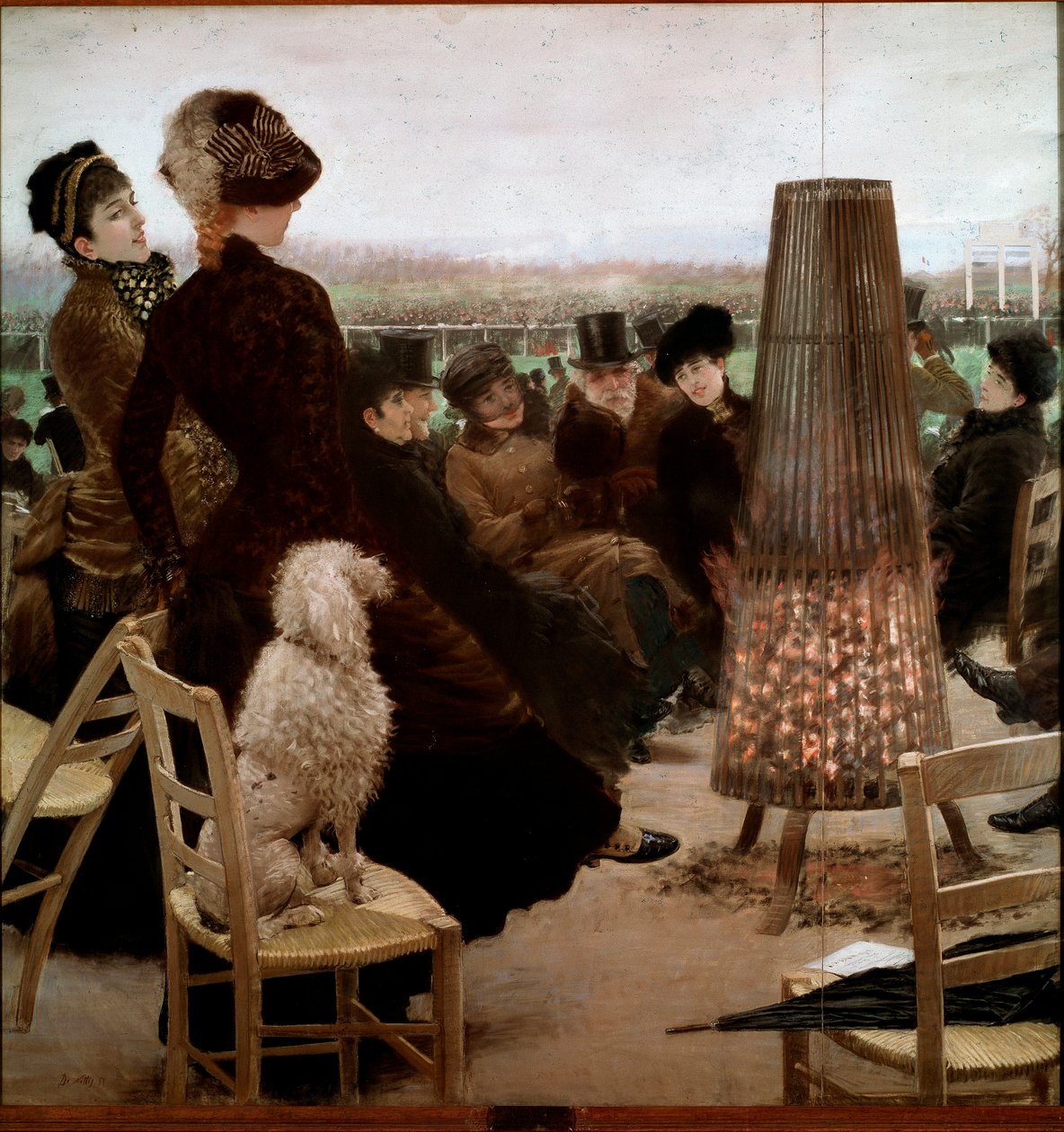 Løbene ved Bois de Boulogne Tilskuere ser hestevæddeløb. Maleri af Giuseppe De Nittis (1846-1884) 1881 Rom, Galleria Nazionale d
