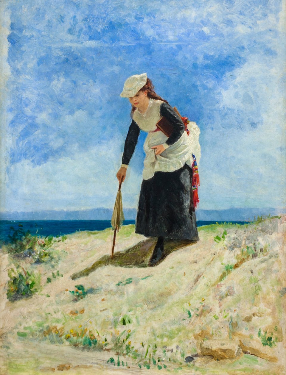Kvinde på stranden, omkring 1875 (olie på lærred) af Giuseppe or Joseph de Nittis