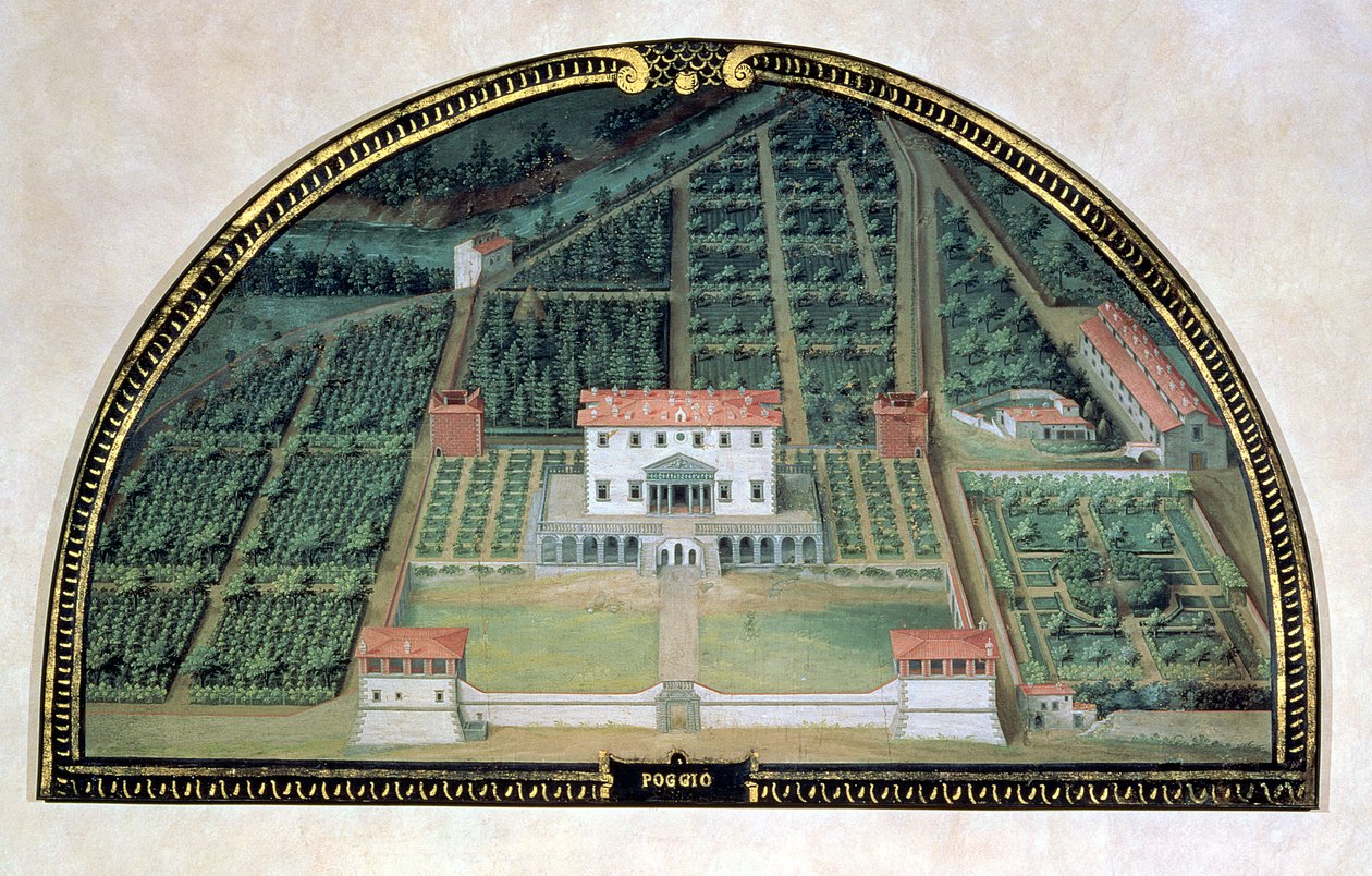 Villa Poggio a Caiano fra en række lunetter, der viser udsigten over Medici-villaerne, 1599 (tempera på panel) af Giusto Utens