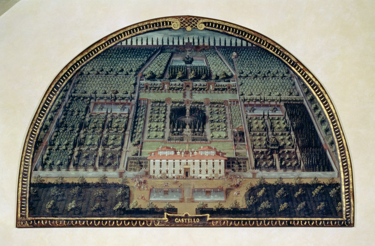 Villa di Castello fra en række lunetter, der viser udsigt over Medici-villaerne, 1599 (tempera på panel) af Giusto Utens