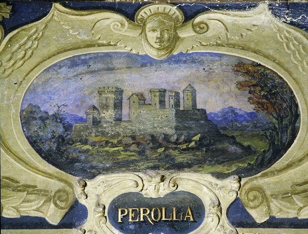 Perolla, fra en række kartoucher, der viser billeder af boligerne ejet af Conte Pannochieschi d