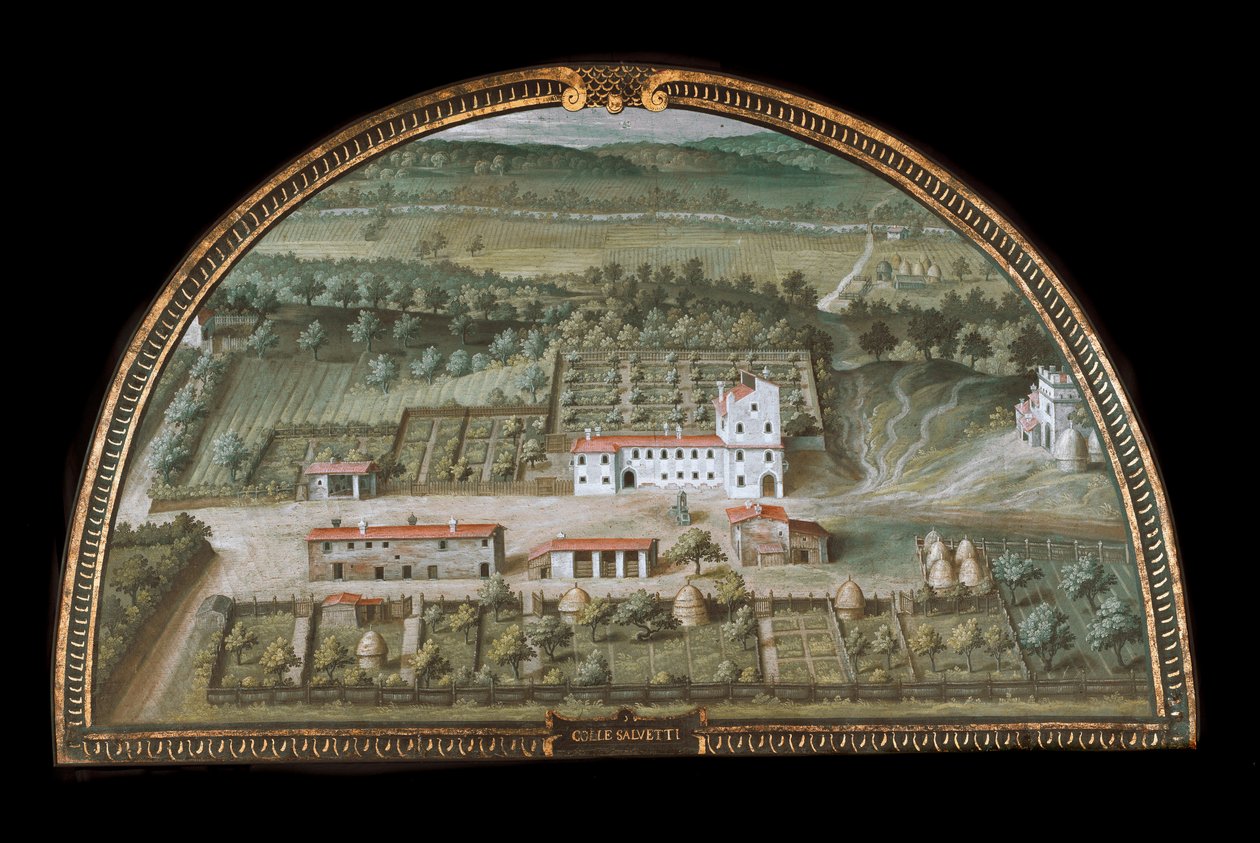 Udsigt over Villa di Colle Salvetti nær Livorno, Italien (Tempera af Giusto Utens