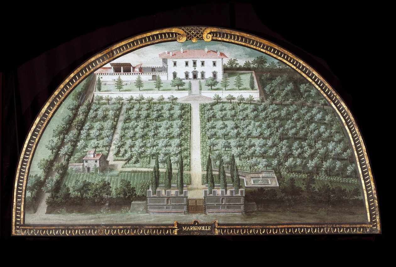 Udsigt over Villa di Marignolle nær Firenze, Italien (Tempera af Giusto Utens