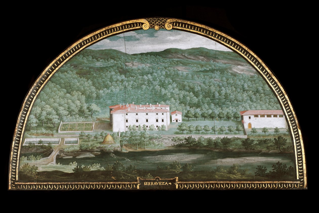Udsigt over Villa di Seravezza nær Massa Carrara, Italien (Tempera af Giusto Utens