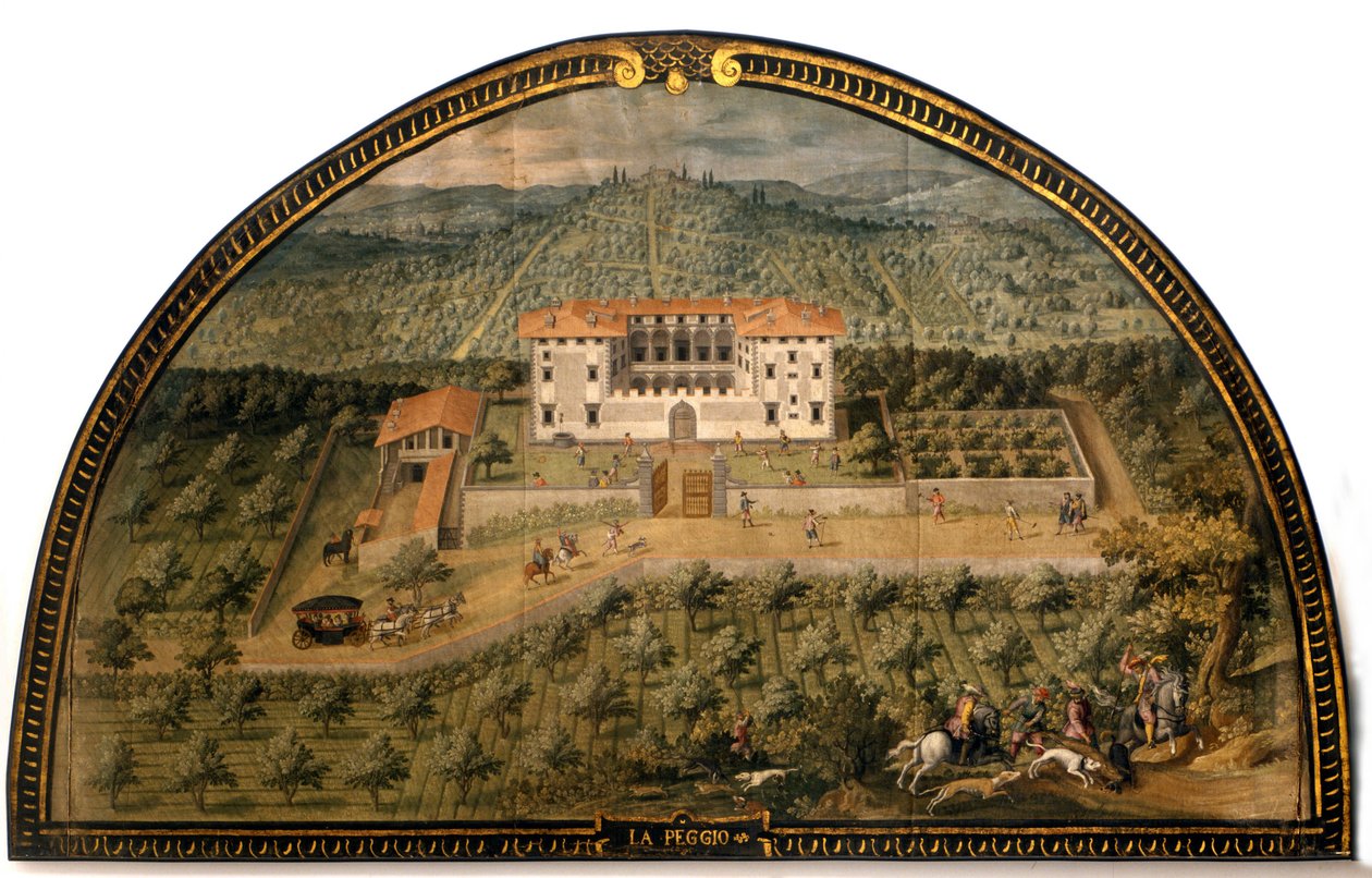 Villa "" La Peggio "" af Giusto Utens (1500-tallet). Mænd, der spiller bold. Museet i Firenze, som det var. Firenze. af Giusto Utens
