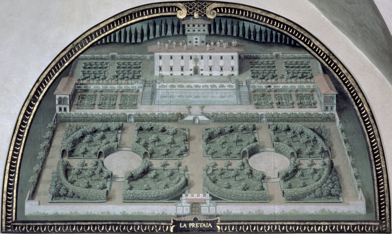 Villa della Pretaia fra en række lunetter, der viser udsigten over Medici-villaerne af Giusto Utens