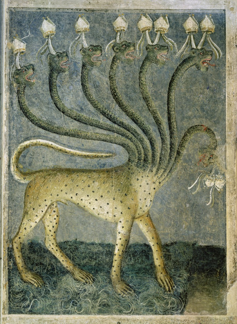 Det syvhovedede udyr, der kommer fra havet, 1360-70 af Giusto di Giovanni de Menabuoi