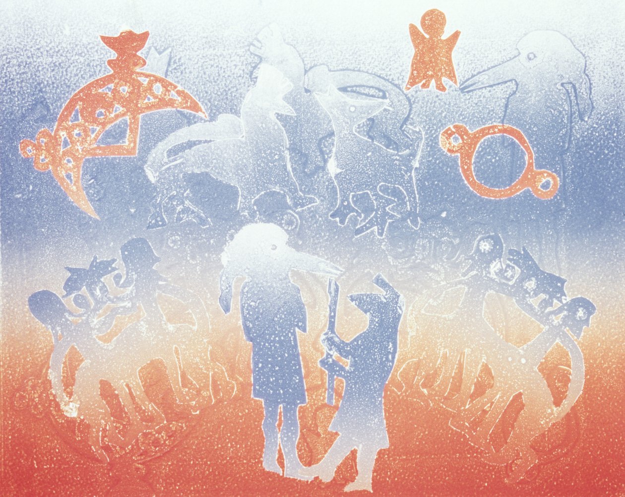 Papil fuglemanden går på vandring, 1995 (monotype) af Gloria Wallington