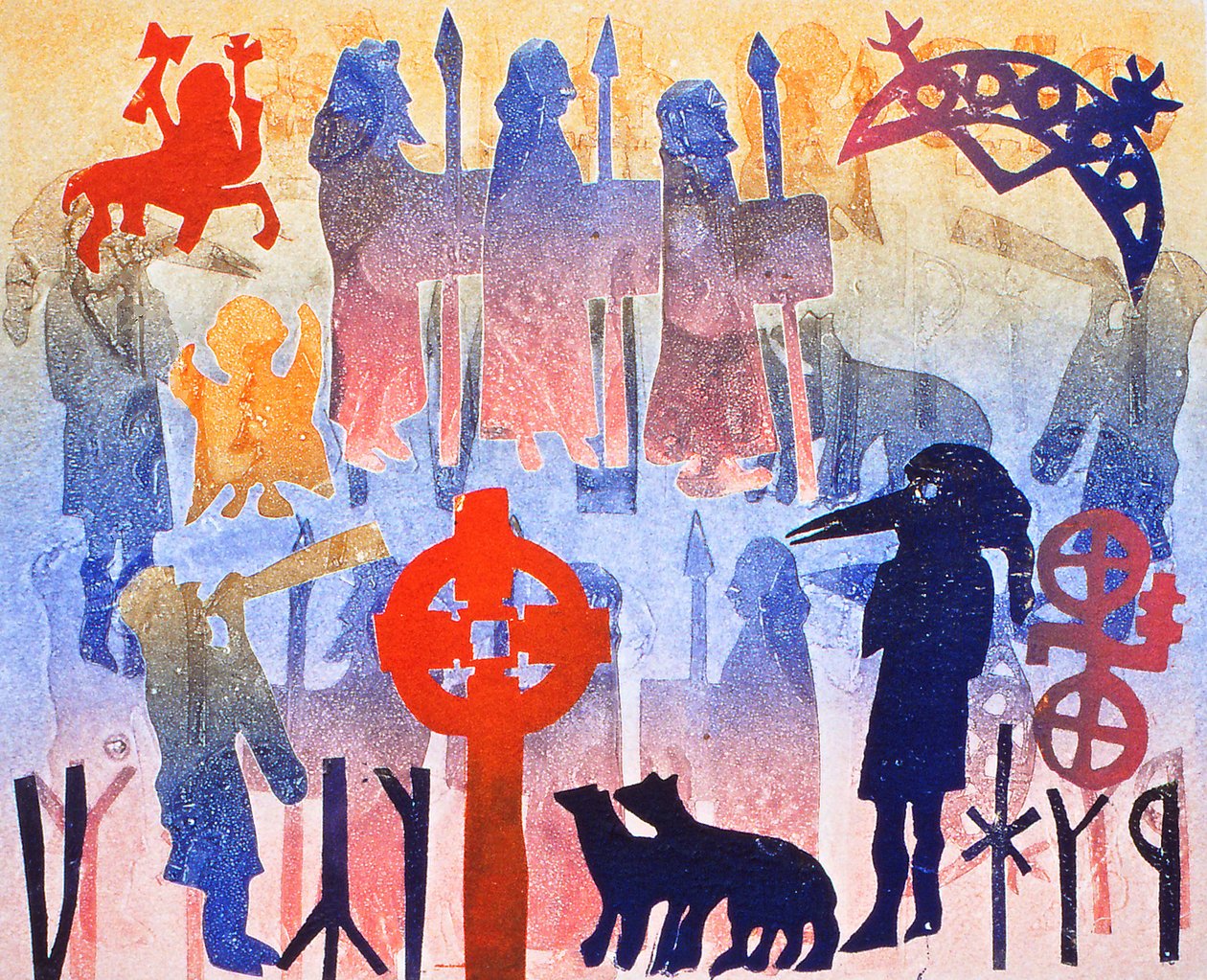 Rainbow Days, 2000 (monoprint) af Gloria Wallington