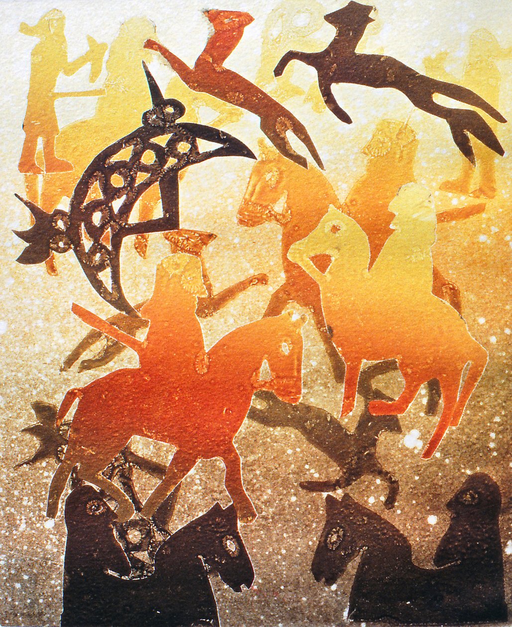 Pictish Hunt 2000 (monoprint) af Gloria Wallington