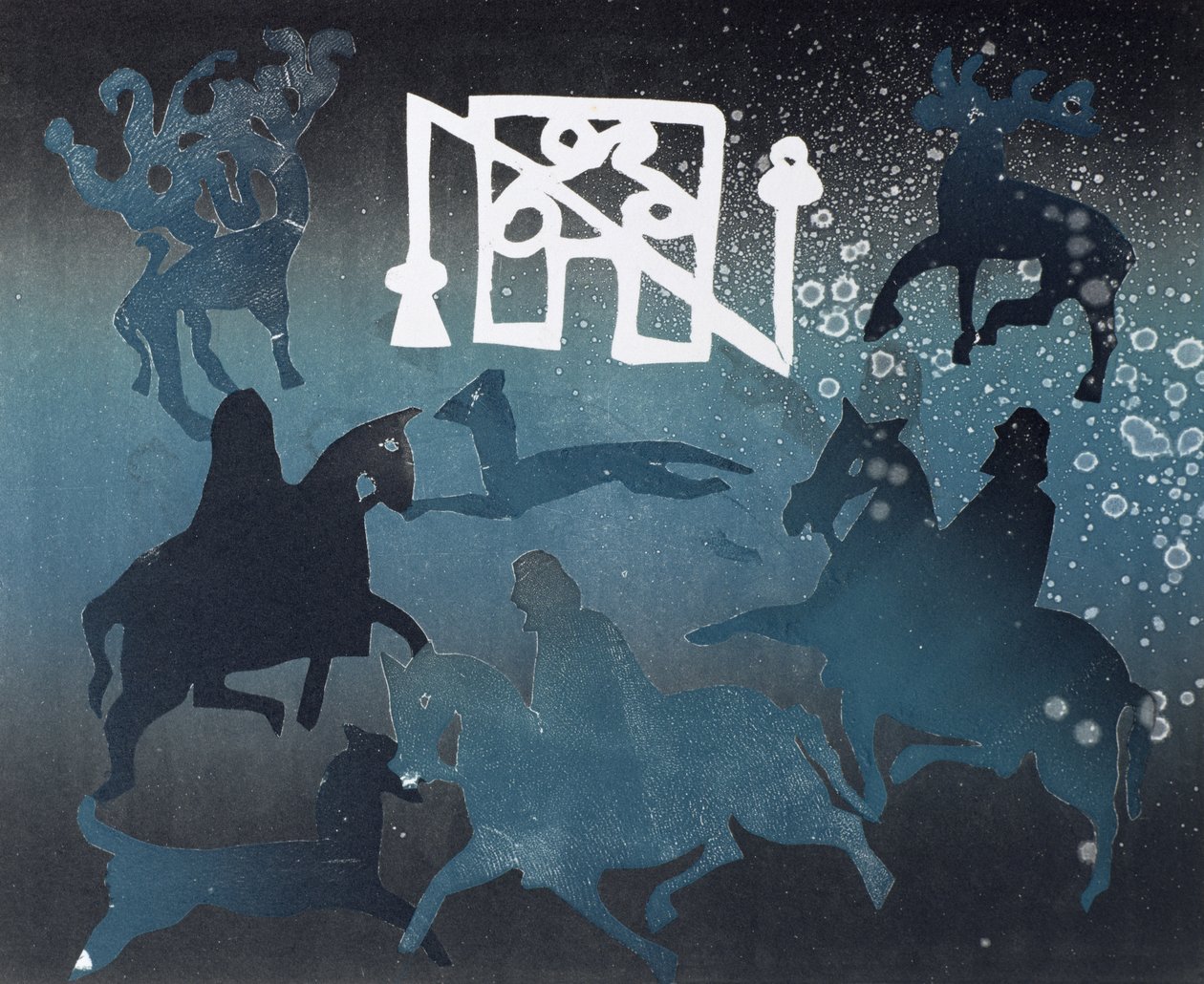 Pictish Hunting Scene I, 1995 (monotype) af Gloria Wallington