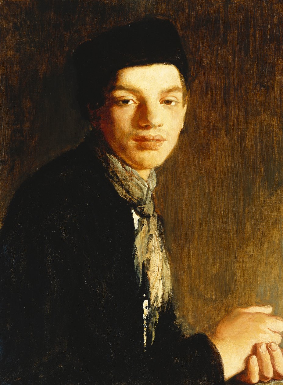 En ungdom, halvlang, iført sort hat og halstørklæde, ca. 1911 (olie på lærred) af Glyn Warren Philpot