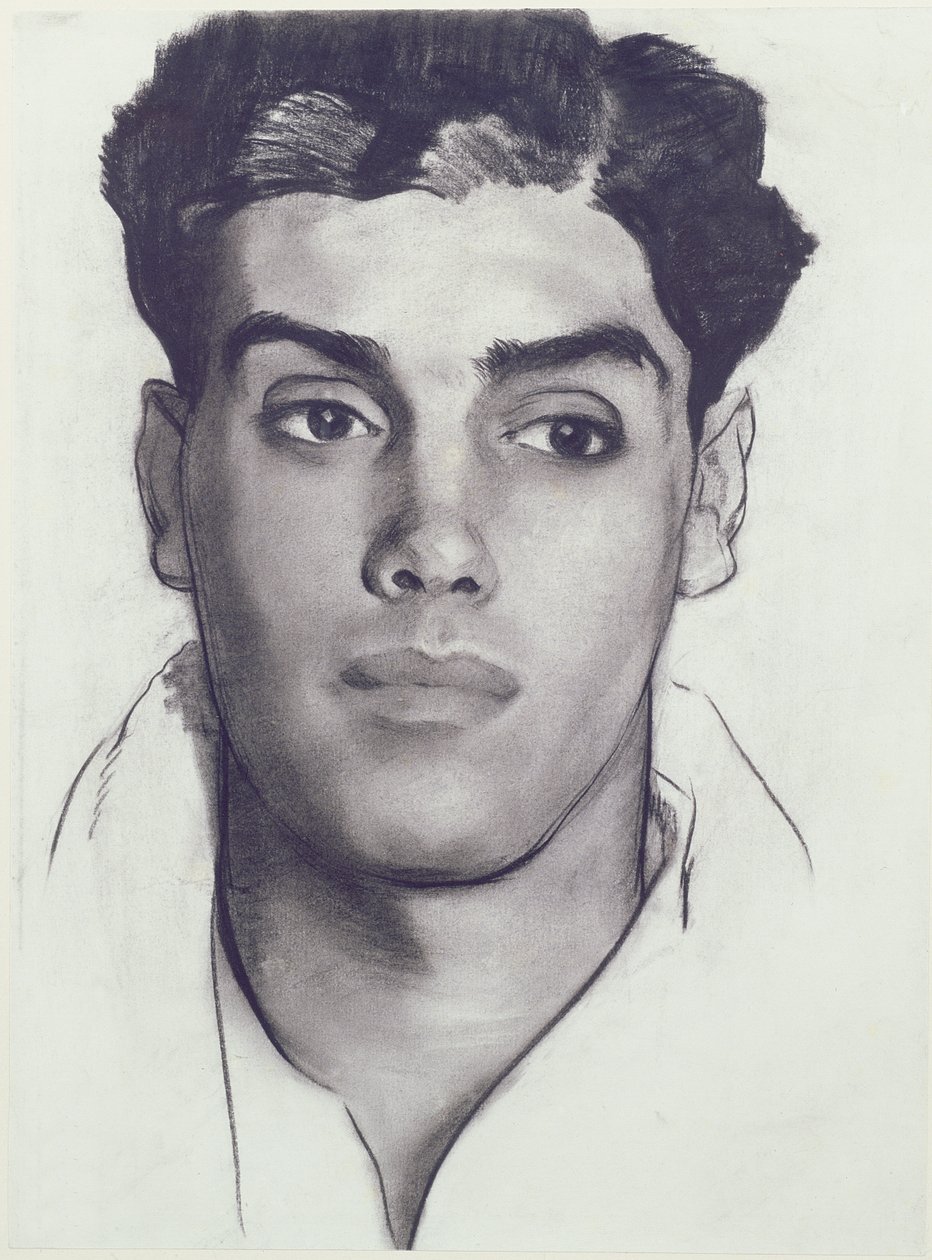 Head of a Young Man (kul på papir) af Glyn Warren Philpot