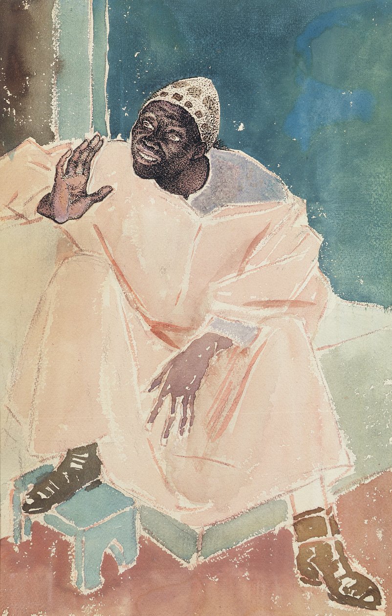 Siddende marokkansk, 1936 (pen, blæk & wc på papir) af Glyn Warren Philpot