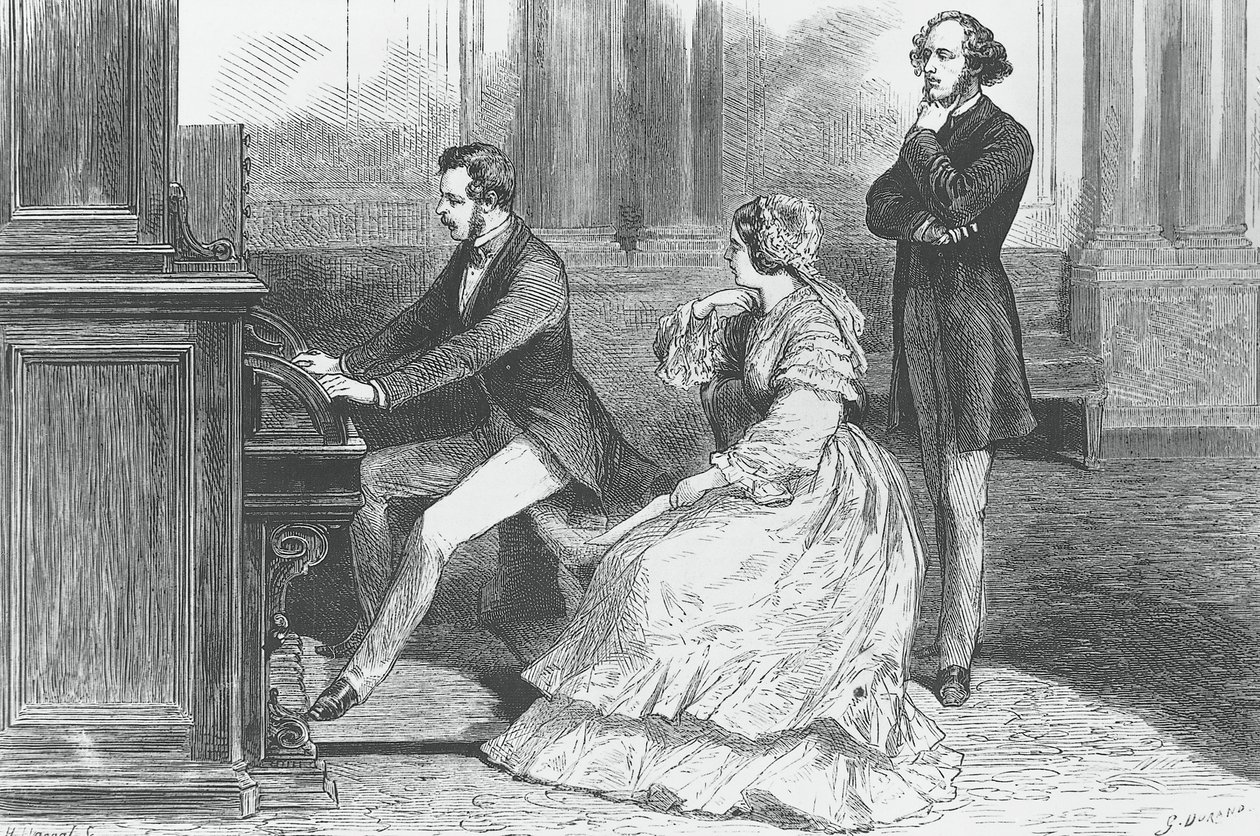 Prins Albert af Sachsen spiller foran dronning Victoria og Felix Mendelssohn Bartholdy (1809-1847), gravering af Godefroy Durand