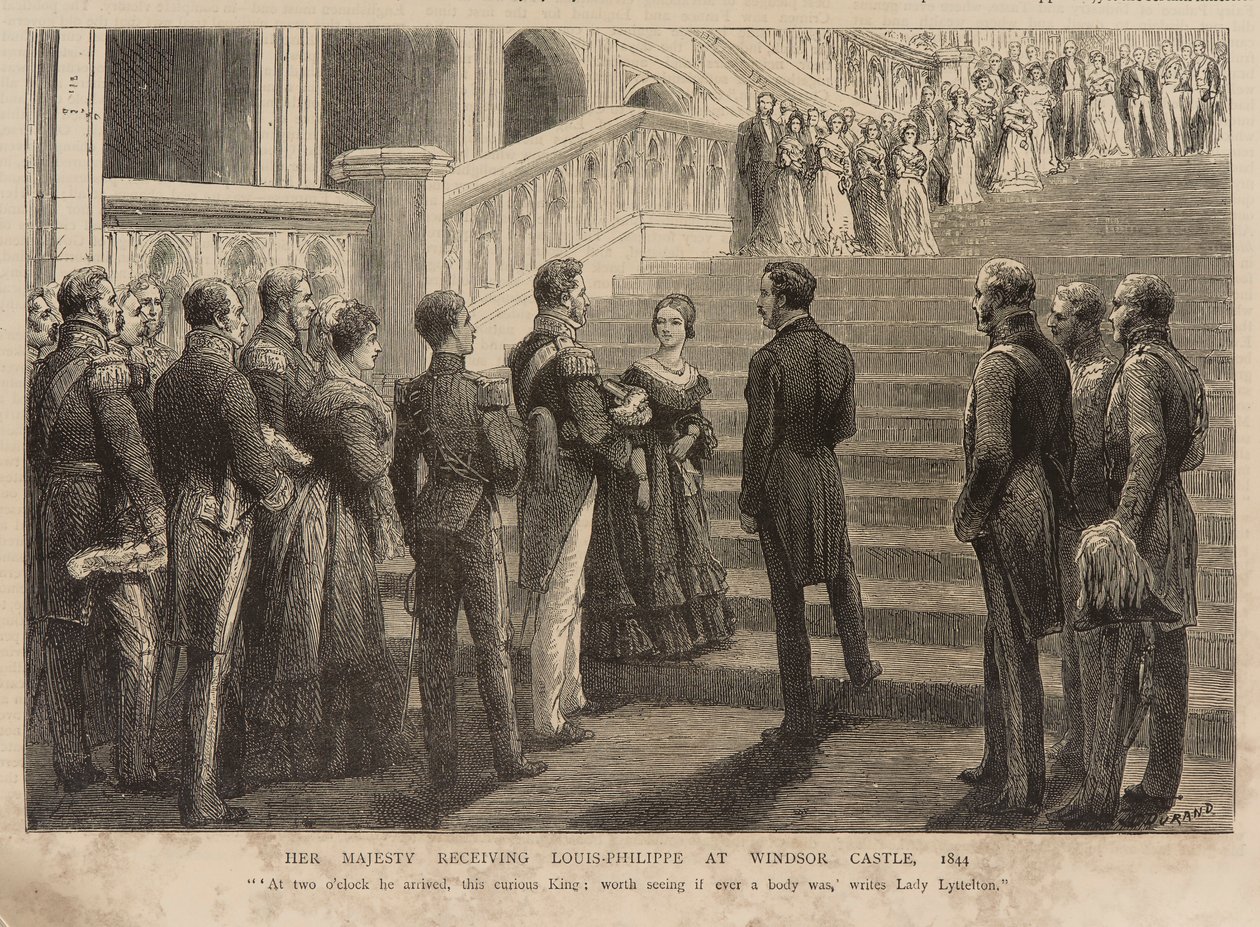Dronning Victoria tager imod kong Louis Philippe på Windsor Castle af Godefroy Durand