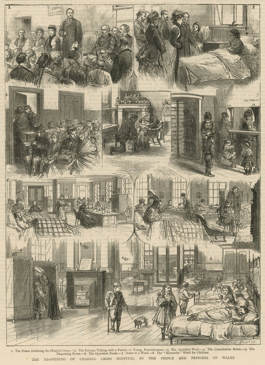 Genåbningen af Charing Cross Hospital af prinsen og prinsessen af Wales (kobberstik) af Godefroy Durand
