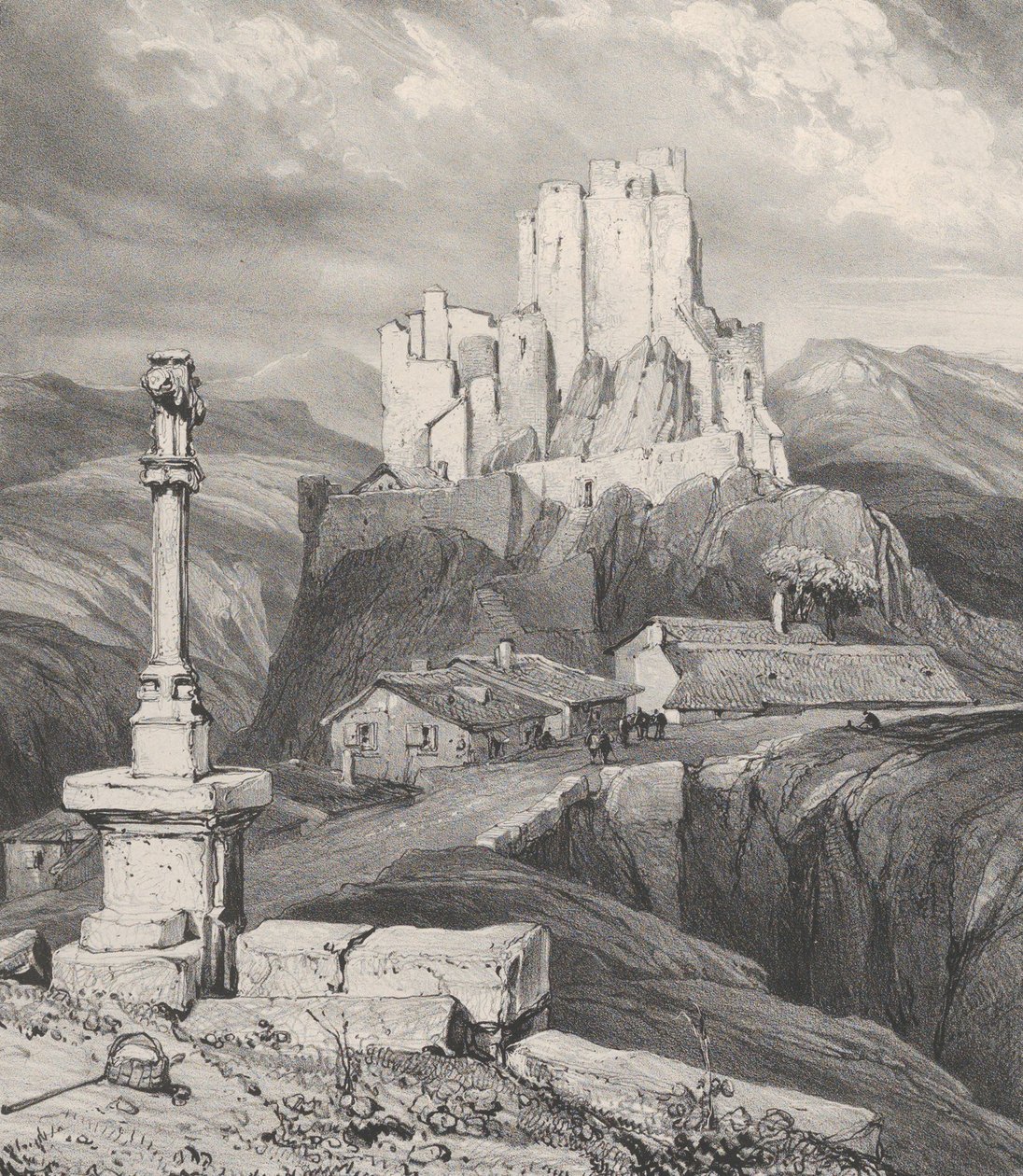 Ruinerne af Château de Bouzols, nær Le Puy en Velay, 1831. af Godefroy Engelmann