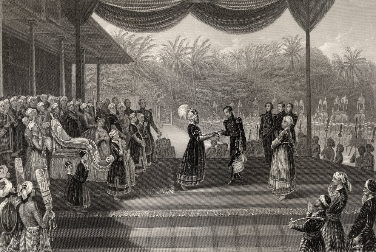Durbar af Rajah of Travancore, modtagelse af general Outram og personale af Godfrey