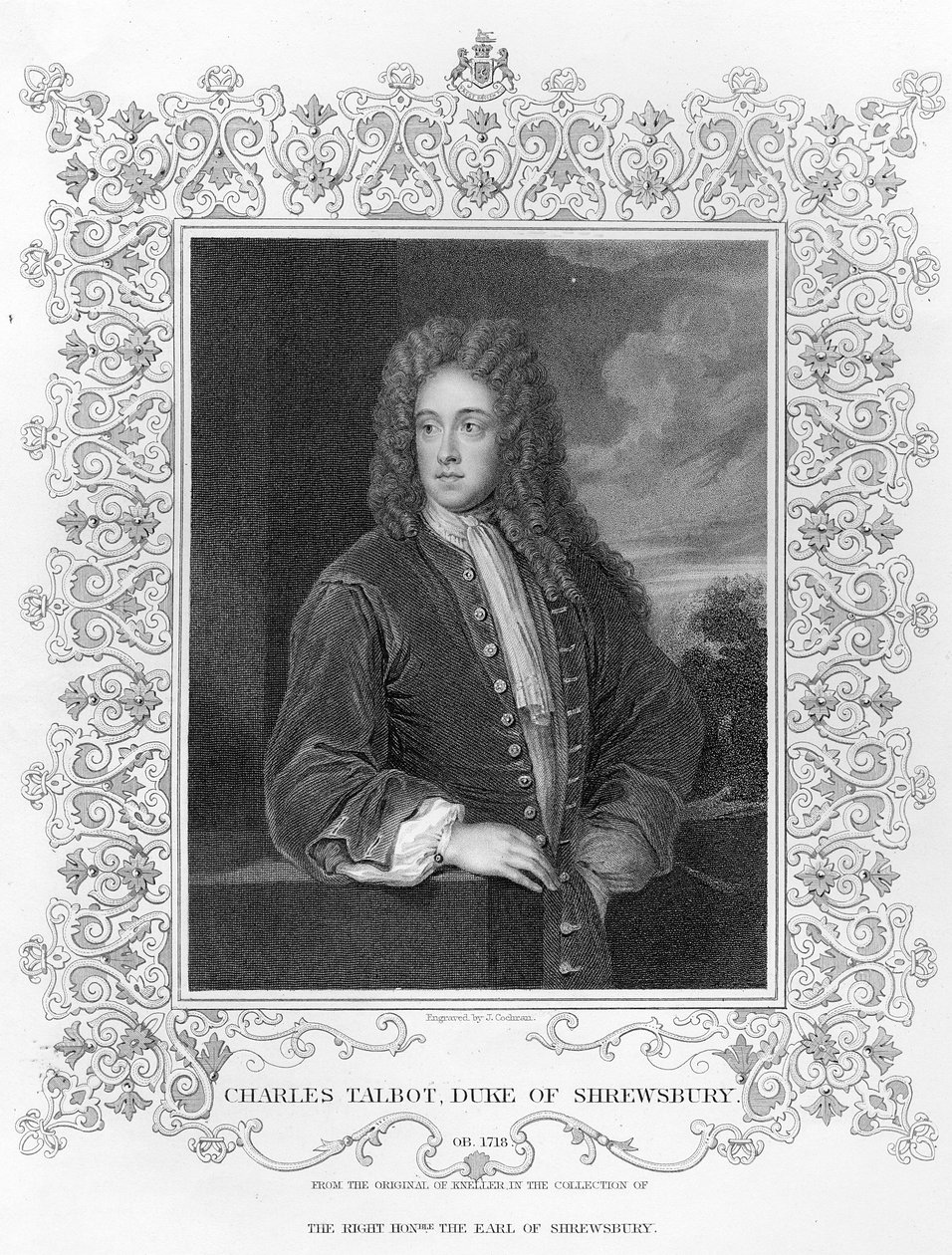 Charles Talbot, hertug af Shrewsbury, graveret af J. Cochran af Godfrey Kneller