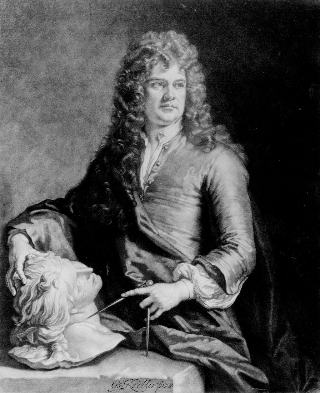 Grinling Gibbons (1648-1721), graveret af J. Smith af Godfrey Kneller