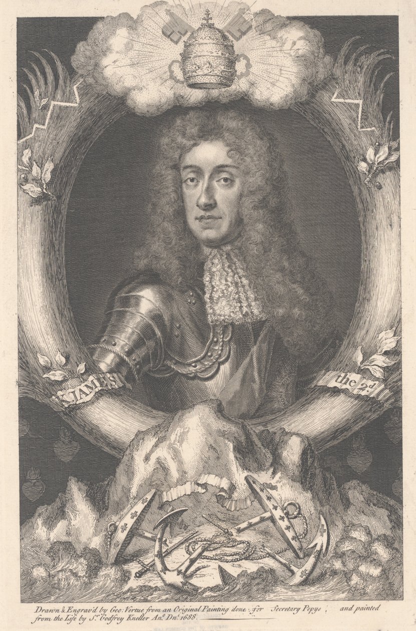 James II, graveret af George Vertue (1684-1756), 1688 af Godfrey Kneller