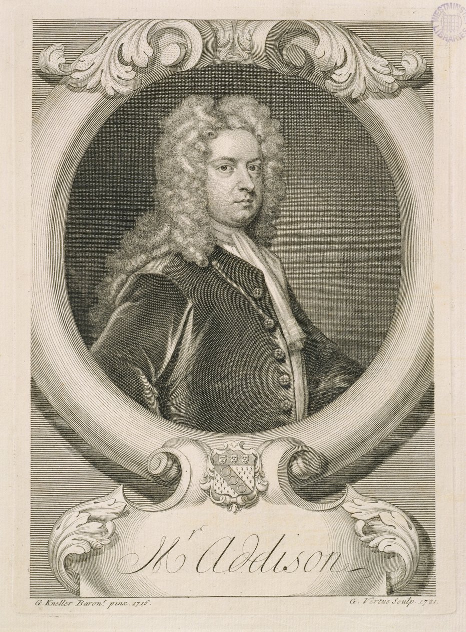 Mr Addison, engraved by George Vertue (1684-1756), 1721 af Godfrey Kneller