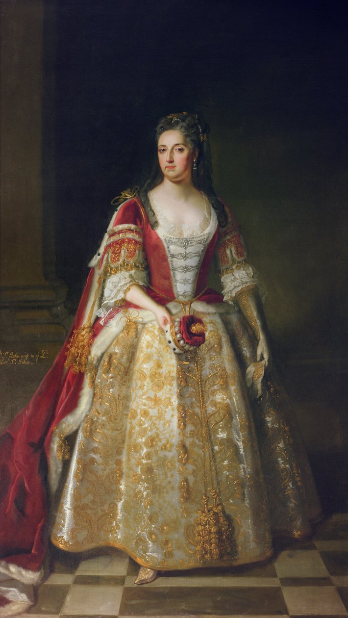 Portræt af Angelina Magdalena (ca. 1666-1736), anden hustru til 1. Viscount St. John i kroningsklæder, 1727 af Godfrey Kneller