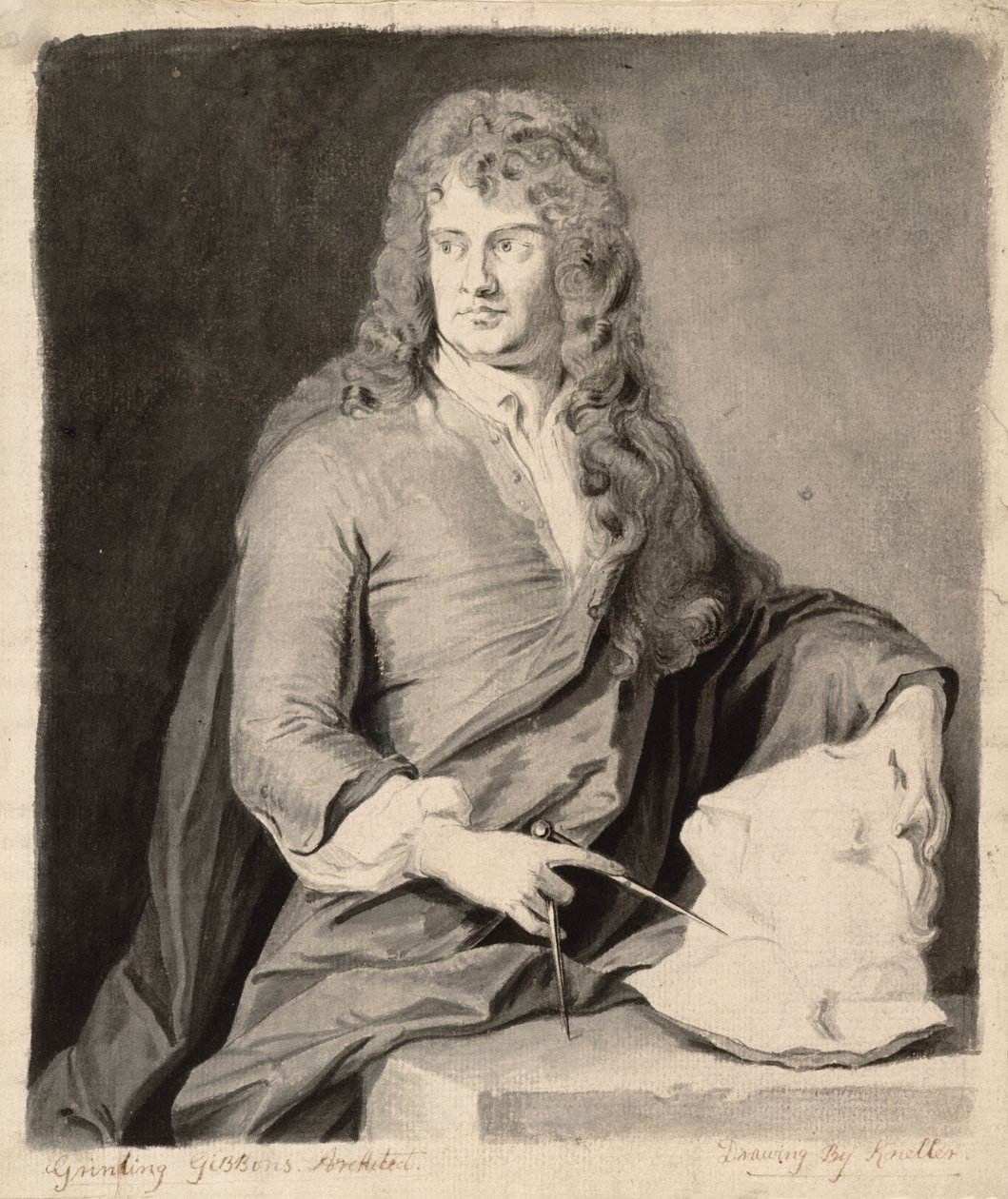 Portræt af Grinling Gibbons (1648-1721) af Godfrey Kneller