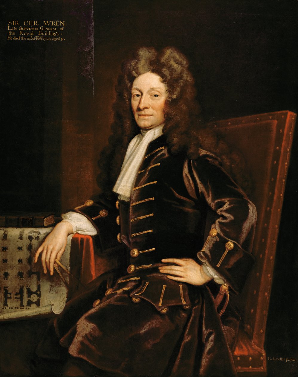 Portræt af Sir Christopher Wren (1632-1723) 1711 af Godfrey Kneller