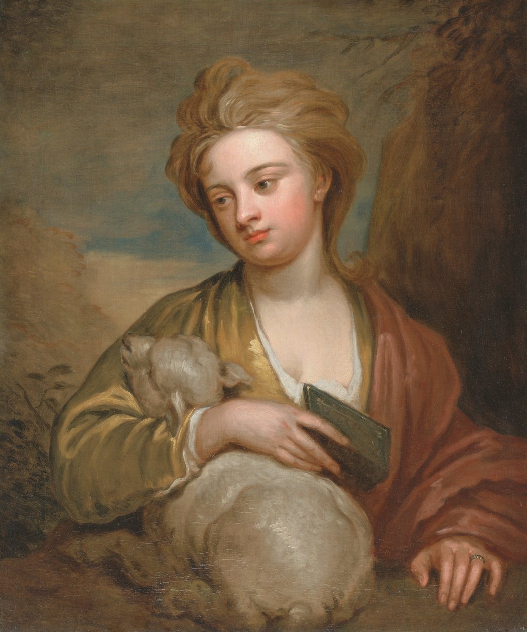 Portræt af en kvinde som St. Agnes, traditionelt identificeret som Catherine Voss af Godfrey Kneller