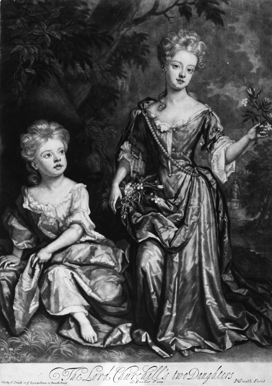 Lord Churchills to døtre, mezzotint af John Smith, ca. 1690 (mezzotint) af Godfrey Kneller