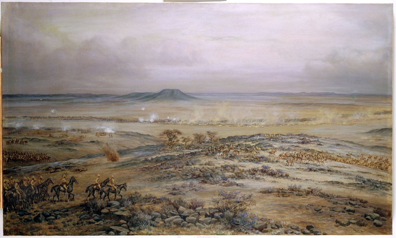 Angrebet på Cronjes styrke ved Vedute Drift nær Paardeberg, 1900 af Godfrey Douglas Giles