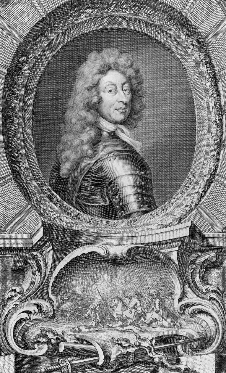 Frederik, hertug af Schomberg (1615-90) graveret af Jacobus Houbraken (1698-1780) af Godfrey Kneller
