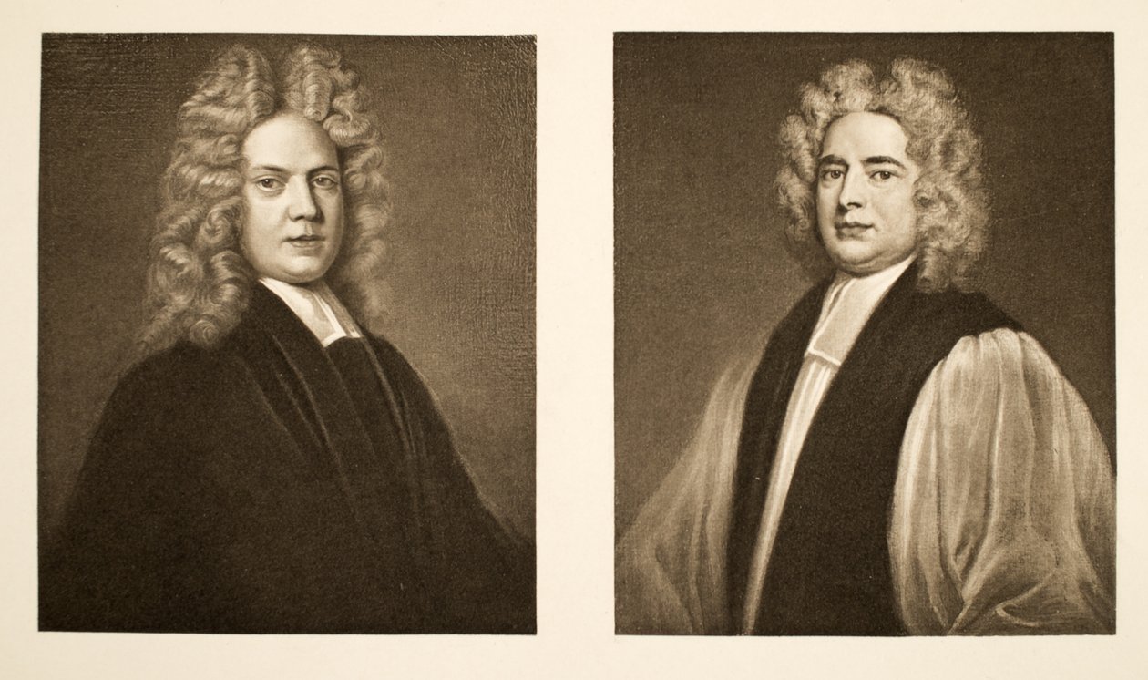 Til venstre: Henry Sacheverell D.D. Til højre: Francis Atterbury, biskop af Rochester, pub. 1902 (collotype) af Godfrey Kneller
