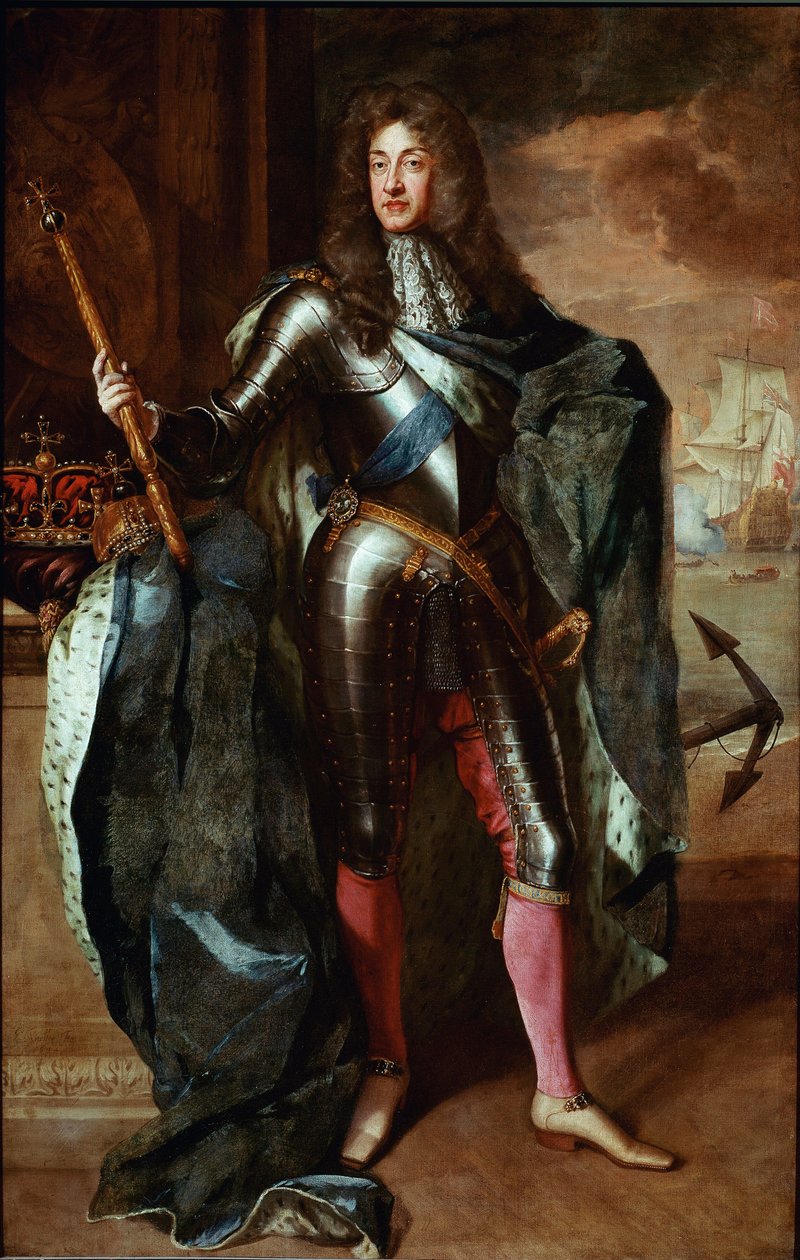 Portræt af kong James II af England (James II Stuart) (1633-1701) Maleri af Godfrey Kneller (1646/49-1723) Slutningen af det 17. århundredes National Portrait Gallery London - Portræt af Kong James II af England James II Stuart af Godfrey Kneller