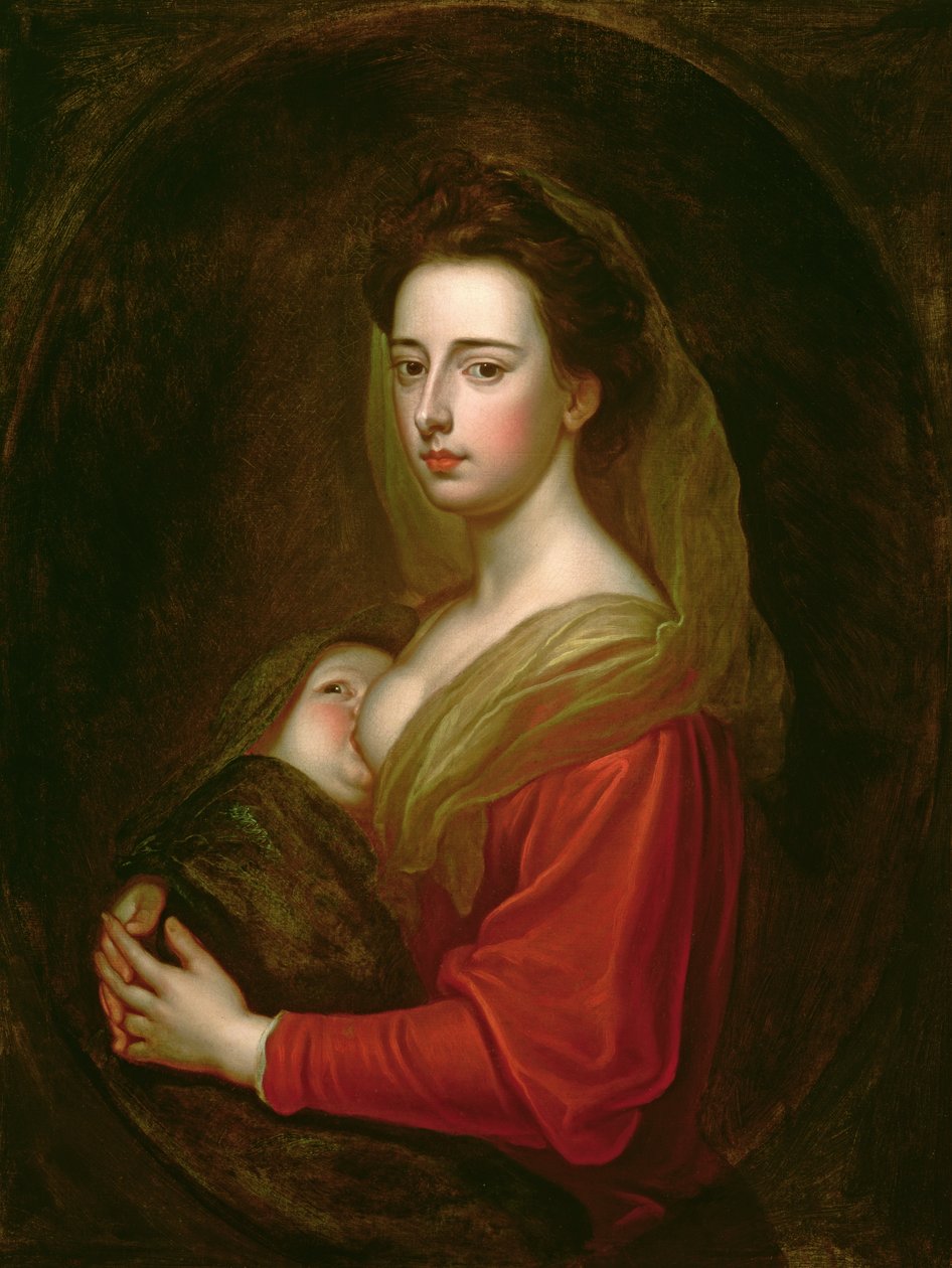 Portræt af Lady Mary Boyle (1566-1673) og hendes søn Charles Boyle (d.1720) (olie på lærred i en malet oval) af Godfrey Kneller