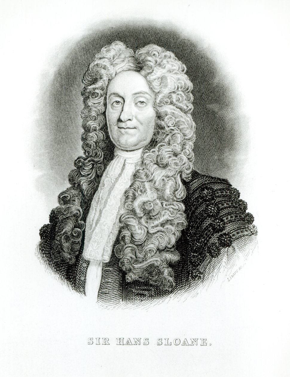 Sir Hans Sloane (1660-1753) graveret af William Home Lizars (1788-1859) til Sloanes erindringer i Jardine