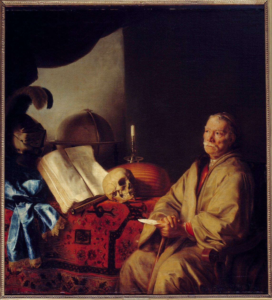 Filosoffen i meditation Maleri (Vanite) af Gottfried Kneller (1646-1726) (ec.all.) 1668 Søn. 1,37x1,44 m af Godfrey Kneller