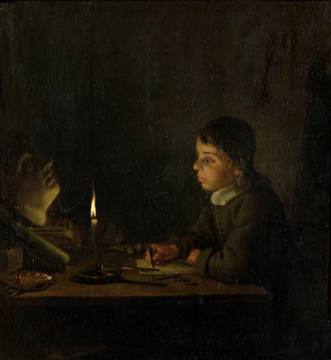 Drenge tegner ved stearinlys af Godfried Schalcken