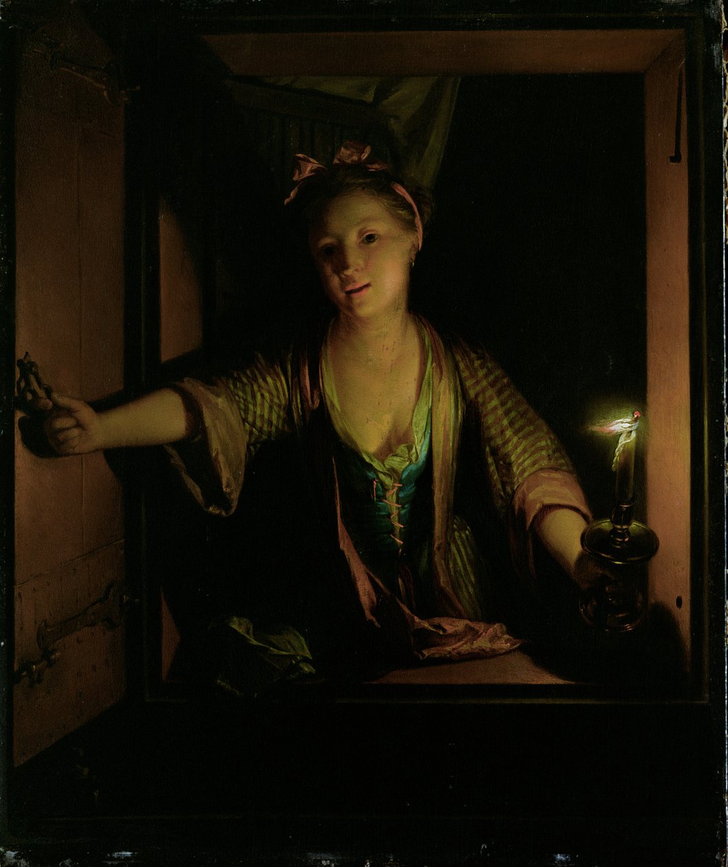 A Girl at the Window (olie på plade) af Godfried Schalcken